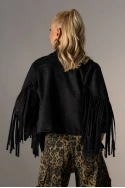 Jacket σουέντ με κρόσια μπροστά μαύρο Jacket σουέντ με κρόσια μπροστά μαύρο