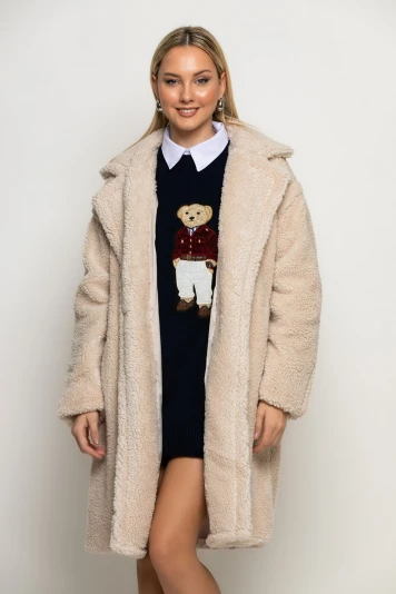 Παλτό teddy με γιακά μπεζ Παλτό teddy με γιακά μπεζ