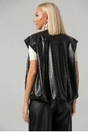 Leather jacket καπιτονέ αμάνικο με φερμουάρ και λάστιχο μαύρο