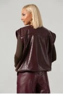 Leather jacket καπιτονέ αμάνικο με φερμουάρ και λάστιχο βουργουνδί