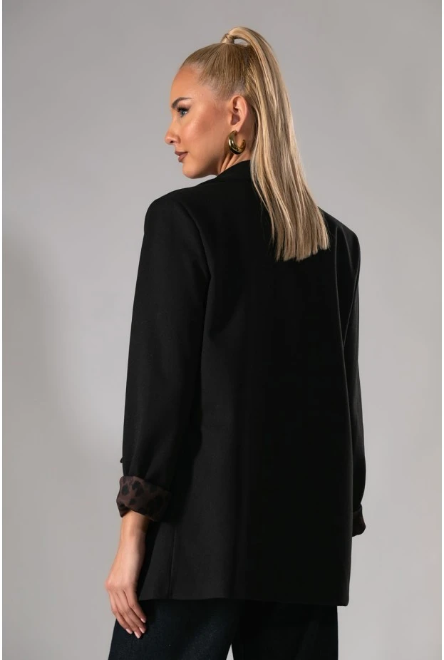 Blazer με λεοπάρ φόδρα στο μανίκι μαύρο