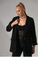 Blazer με λεοπάρ φόδρα στο μανίκι μαύρο