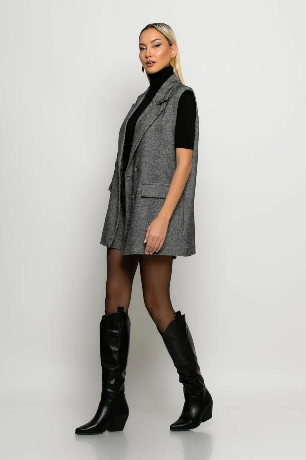 Oversized αμάνικο blazer ψαροκόκκαλο γκρι Oversized αμάνικο blazer ψαροκόκκαλο γκρι
