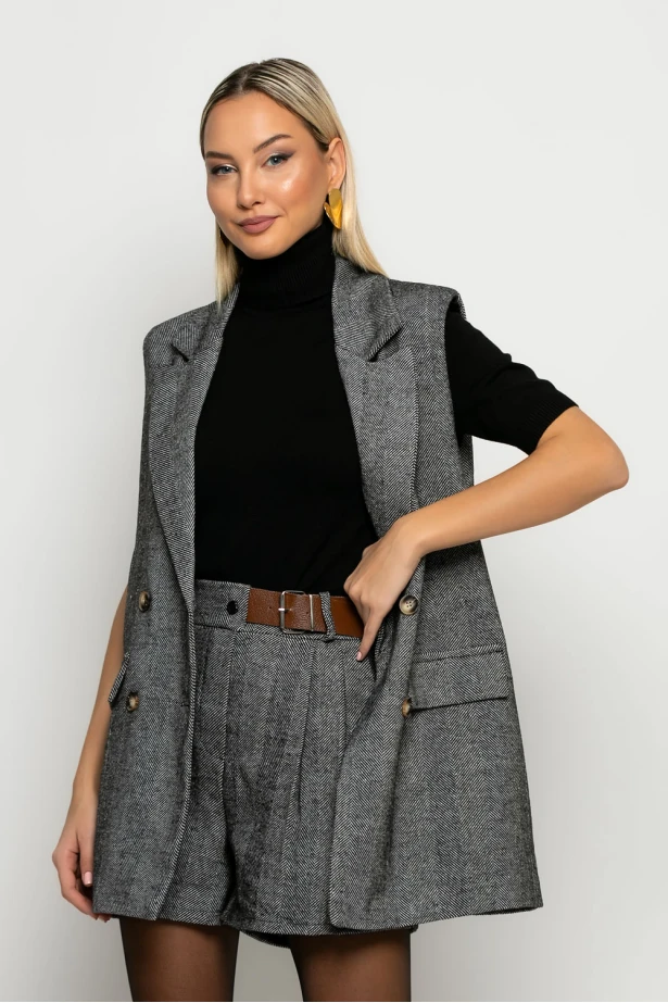 Oversized αμάνικο blazer ψαροκόκκαλο γκρι Oversized αμάνικο blazer ψαροκόκκαλο γκρι