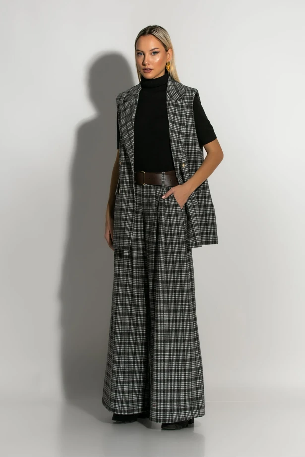 Oversized αμάνικο blazer καρό γκρι Oversized αμάνικο blazer καρό γκρι