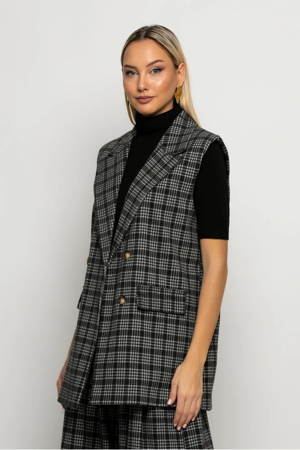 Oversized αμάνικο blazer καρό γκρι Oversized αμάνικο blazer καρό γκρι