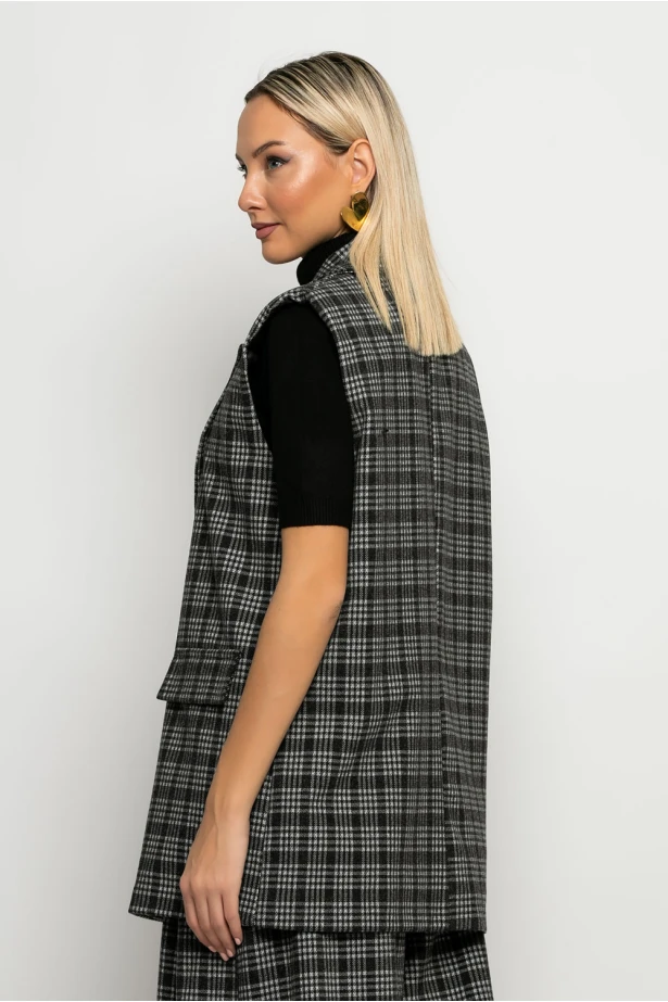 Oversized αμάνικο blazer καρό γκρι Oversized αμάνικο blazer καρό γκρι