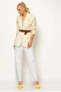 Jean blazer floral με ζώνη κίτρινο