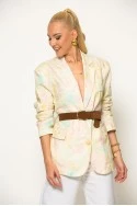 Jean blazer floral με ζώνη κίτρινο