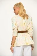 Jean blazer floral με ζώνη κίτρινο