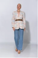 Jean blazer floral με ζώνη μπεζ