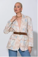 Jean blazer floral με ζώνη μπεζ