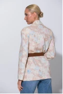 Jean blazer floral με ζώνη μπεζ