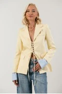 Blazer με ριγέ μανσέτα και δέσιμο μπροστά κίτρινο