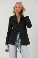 Blazer με ριγέ μανσέτα και δέσιμο μπροστά μαύρο