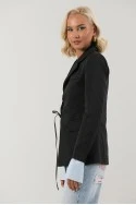 Blazer με ριγέ μανσέτα και δέσιμο μπροστά μαύρο