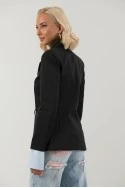 Blazer με ριγέ μανσέτα και δέσιμο μπροστά μαύρο