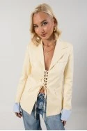 Blazer με ριγέ μανσέτα και δέσιμο μπροστά κίτρινο