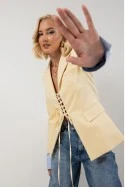 Blazer με ριγέ μανσέτα και δέσιμο μπροστά κίτρινο