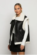 Sheepskin jacket αμάνικο με διπλό λουράκι μαύρο