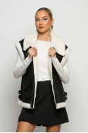 Sheepskin jacket αμάνικο με διπλό λουράκι μαύρο