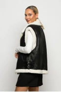 Sheepskin jacket αμάνικο με διπλό λουράκι μαύρο