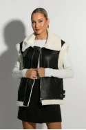 Sheepskin jacket αμάνικο με διπλό λουράκι μαύρο