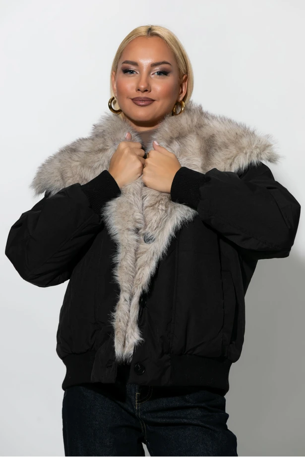 Bomber double face jacket με γιακά μαύρο Bomber double face jacket με γιακά μαύρο