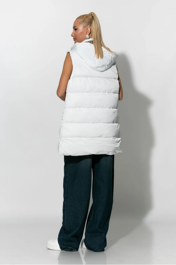 Puffer αμάνικο μπουφάν με λεοπάρ φόδρα λευκό
