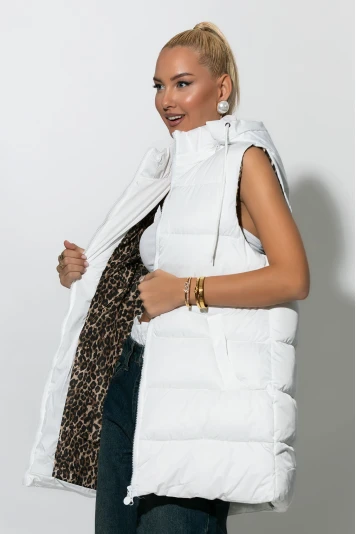 Puffer αμάνικο μπουφάν με λεοπάρ φόδρα μαύρο