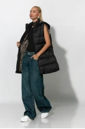 Puffer αμάνικο μπουφάν με λεοπάρ φόδρα μαύρο