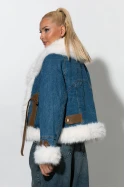 Jean jacket με γούνα  και δερματίνη λεπτομέρειες μπλε 
