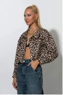 Cropped jacket λεοπάρ με τσέπες μπεζ 