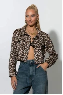 Cropped jacket λεοπάρ με τσέπες μπεζ 