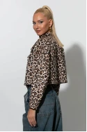 Cropped jacket λεοπάρ με τσέπες μπεζ 
