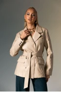 Leather jacket με ζώνη μπεζ