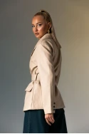 Leather jacket με ζώνη μπεζ