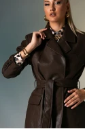 Leather jacket με ζώνη καφέ