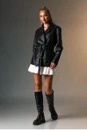 Leather jacket με ζώνη μαύρο