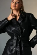 Leather jacket με ζώνη μαύρο