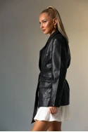 Leather jacket με ζώνη μαύρο