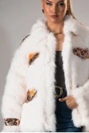 Γούνινο jacket με λεπτομέρεια παγιέτα εκρού 