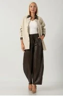 Jacket με κουμπιά και leather λεπτομέριες μπεζ