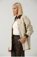Jacket με κουμπιά και leather λεπτομέριες μπεζ