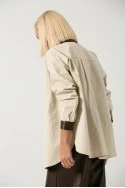 Jacket με κουμπιά και leather λεπτομέριες μπεζ