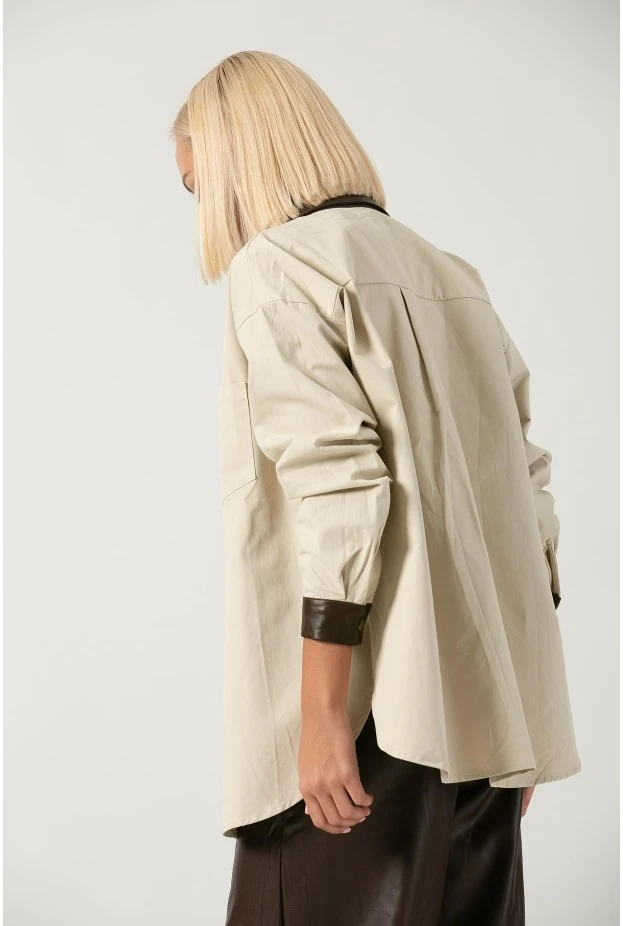 Jacket με κουμπιά και leather λεπτομέριες μπεζ