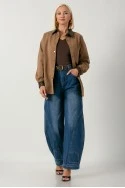 Jacket με κουμπιά και leather λεπτομέριες ταμπά