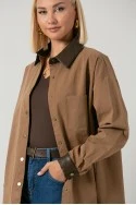 Jacket με κουμπιά και leather λεπτομέριες ταμπά