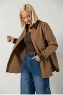 Jacket με κουμπιά και leather λεπτομέριες ταμπά