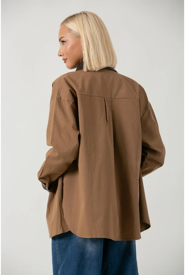 Jacket με κουμπιά και leather λεπτομέριες ταμπά